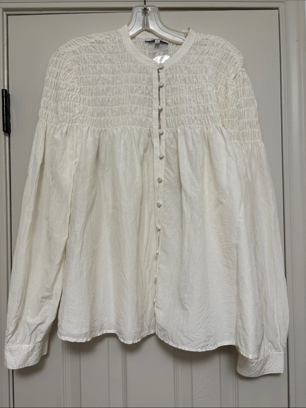 Madewell Smocked Yoke Button-Front Women's Blouse - Cream